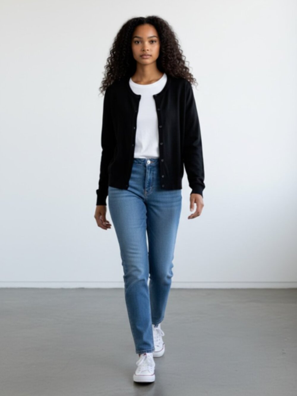 H & M Long Sleeve Button Down Light Cardigan Sweater-Size L-Black